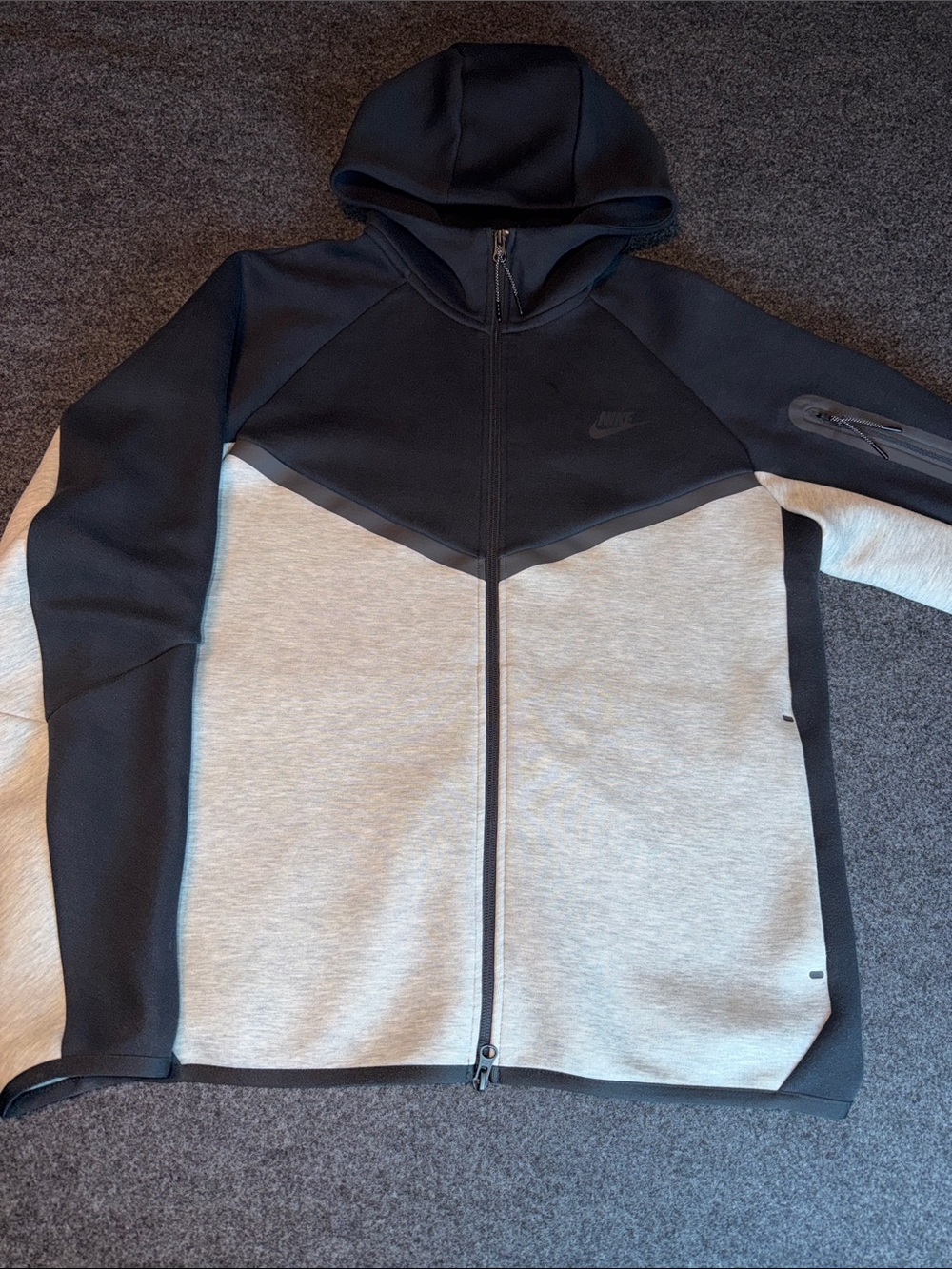 Nike Black and Light Gray Full‑Zip Hooded Performance Tech Inside Pockets